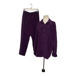 Lisa Joseph purple velour pull up pants and jacket set size Large